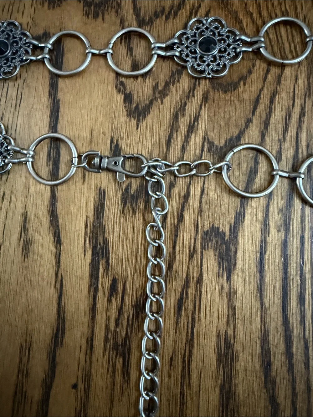Vintage Inspired Black and Silver Chain Belt